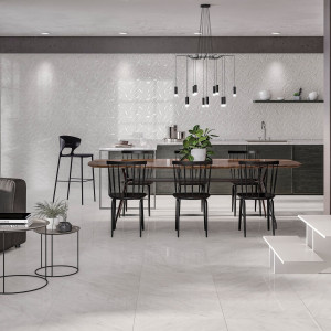 Glaciar Leaves White Brillo 30x90