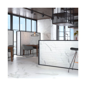 Azulejo imitación marmol Statuario Relieve Mate 40x120 Blanco