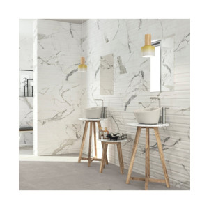 Azulejo imitación marmol Statuario Mate 30x90 Blanco